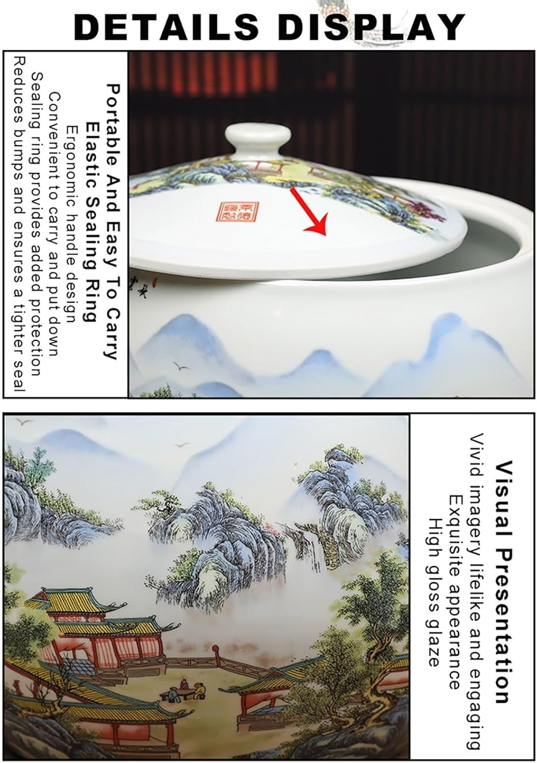 10KG Ceramic Rice Container Airtight Food Storage Jar with Lid