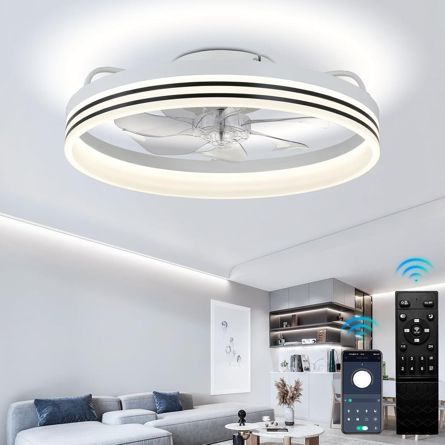 Ceiling Fan with Light, 6 Speeds, Dimmable, Reversible, 20" White