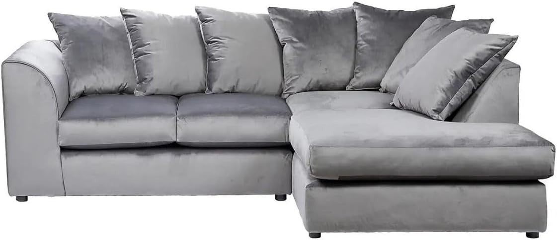 Grey RHS Corner Sofa Plush Velvet 3+2 Seater Set – Comfy, Washable, Modern