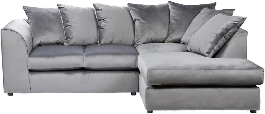 Grey RHS Corner Sofa Plush Velvet 3+2 Seater Set – Comfy, Washable, Modern