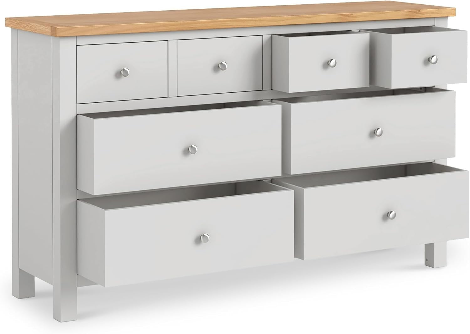 Grey 8 Drawer Chest with Oak Top – Large Solid Wood Bedroom Storage Unit