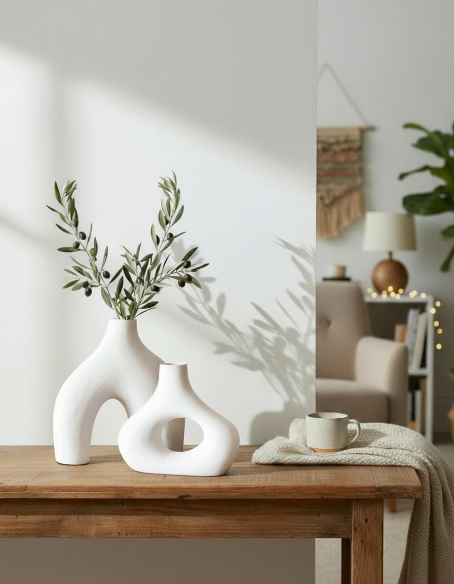 White Ceramic Donut Vase Set Modern Nordic Hollow Home Decor Table Display