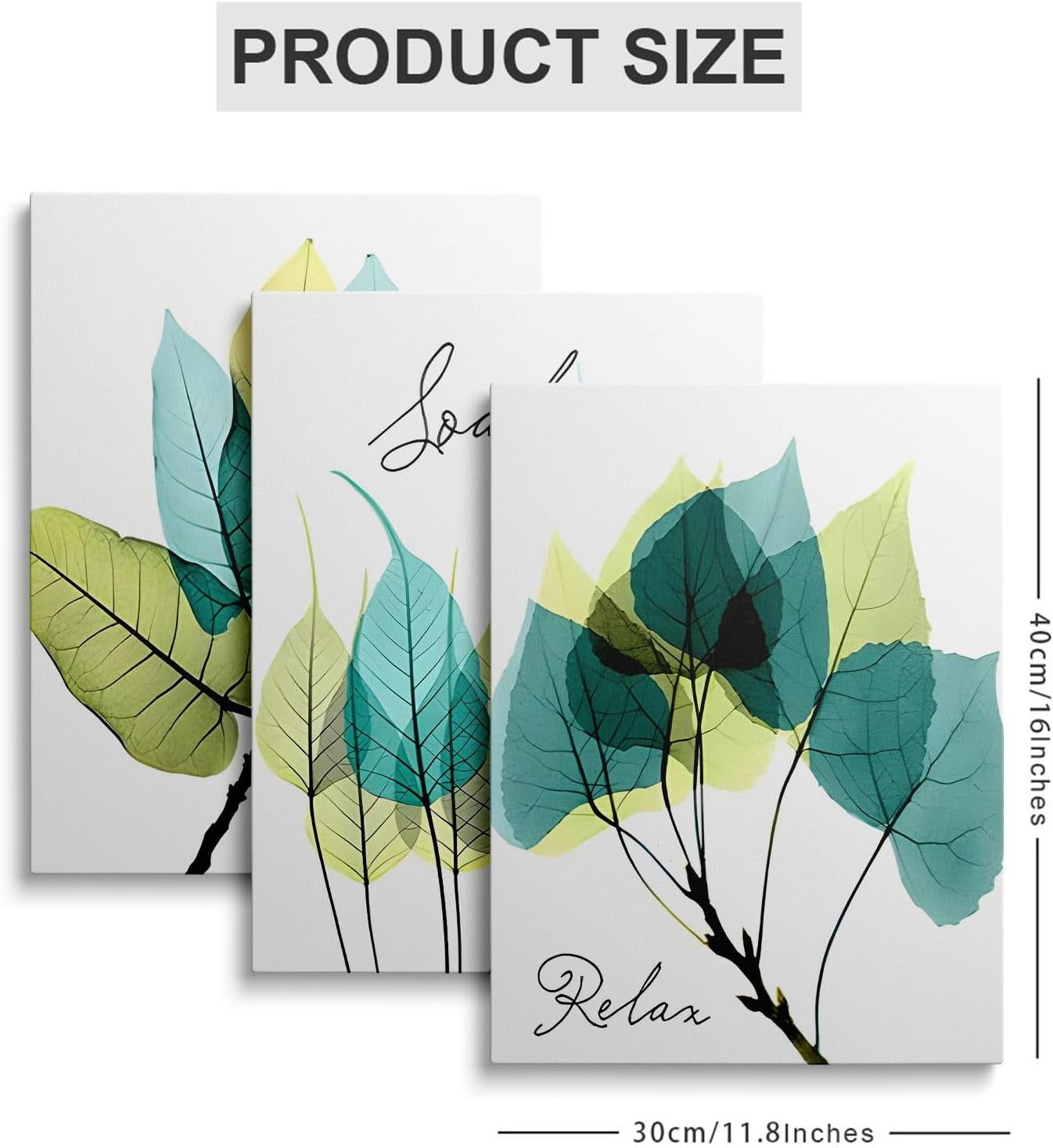 Minimalist Green Leaf Wall Art Set of 3 Canvas 12x16in