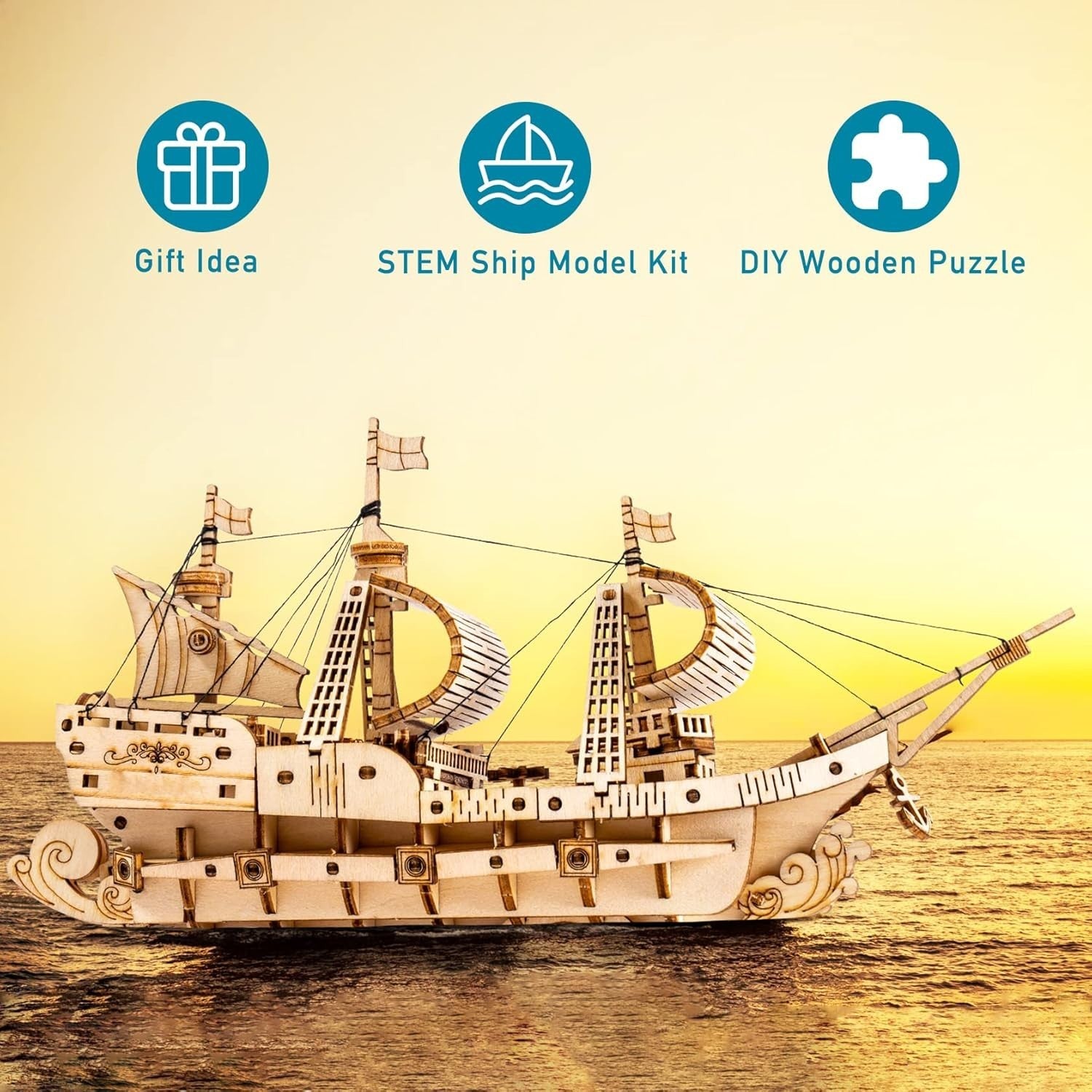 3D Wooden Boat Puzzle DIY Model Kit for Kids & Adults - Brain Teaser Toy