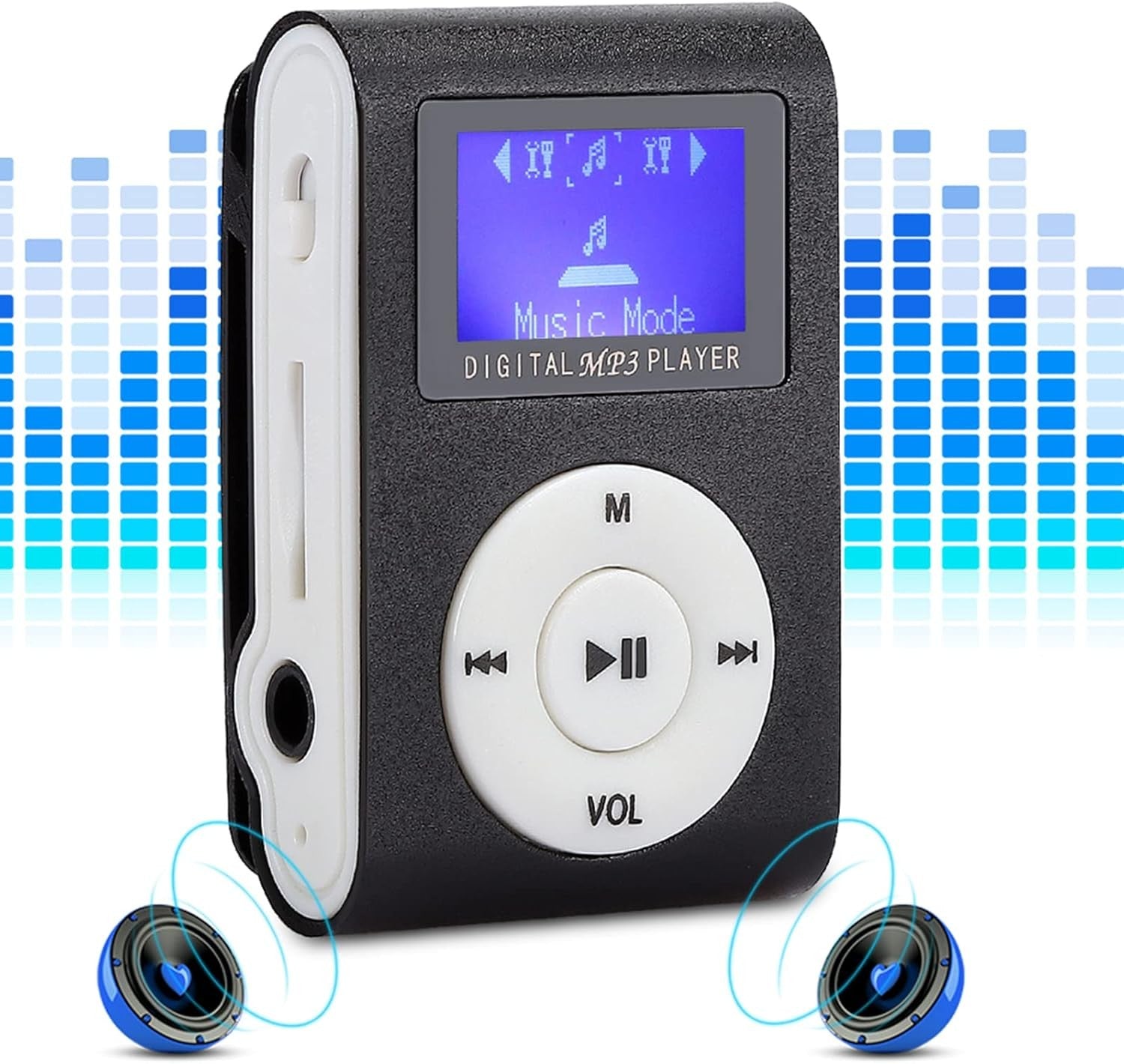 128GB Mini MP3 Player LCD Screen Portable Clip Metal Black