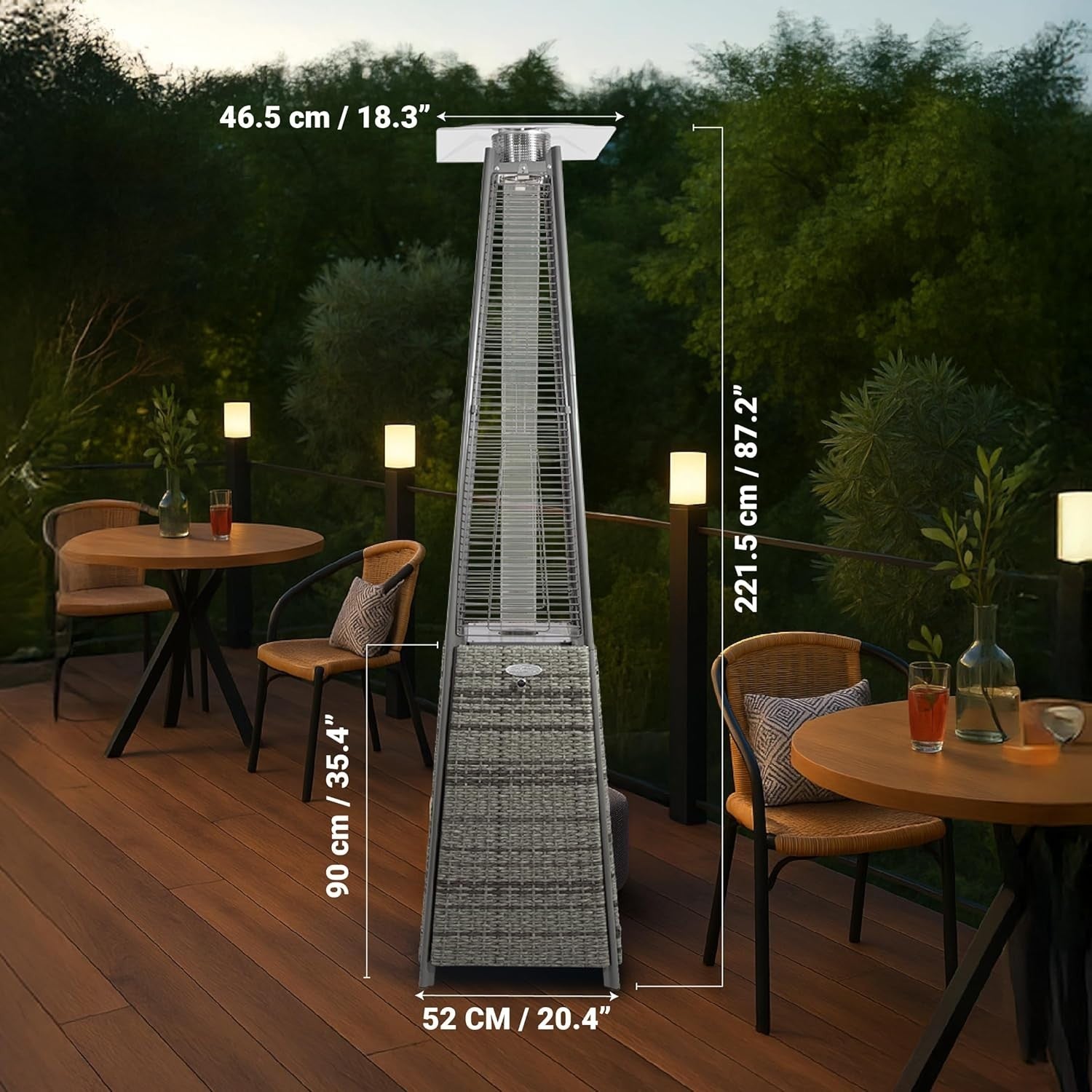 Outdoor Gas Patio Heater Pyramid Flame 13kW Waterproof Windproof Cover