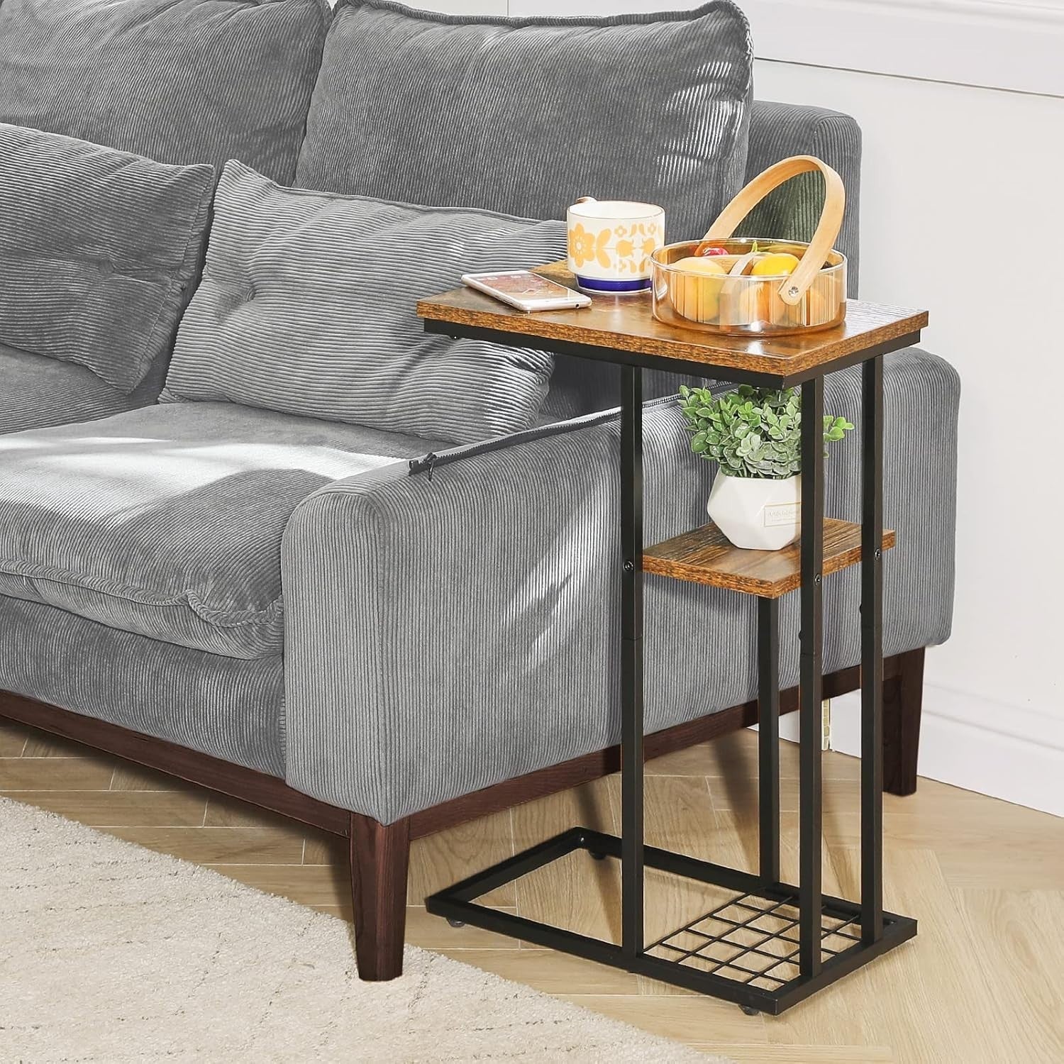 C-Shaped Side Table Snack Table for Small Spaces – Industrial Metal Desk
