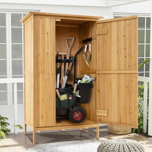5x3FT Wooden Garden Shed Outdoor Tool Cabinet with Shelves & Lockable Door