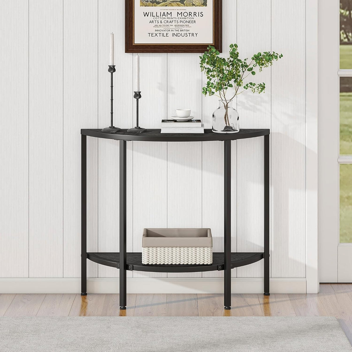 Narrow 2-Tier Semi-Circular Metal Console Table with Storage for Entryway