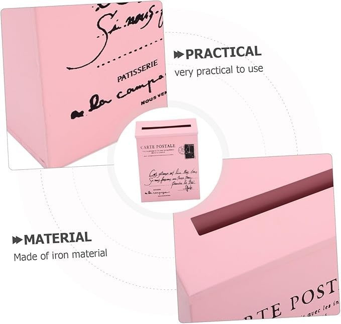 Wall Mount Pink Mailbox Iron Vintage Lockable Post Box Outdoor Letter Holder