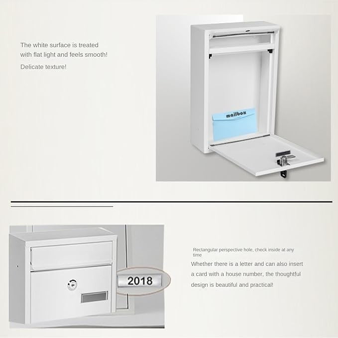 Wall Mount Locking Mailbox Metal Drop Box Secure Slot Postbox for Home Office