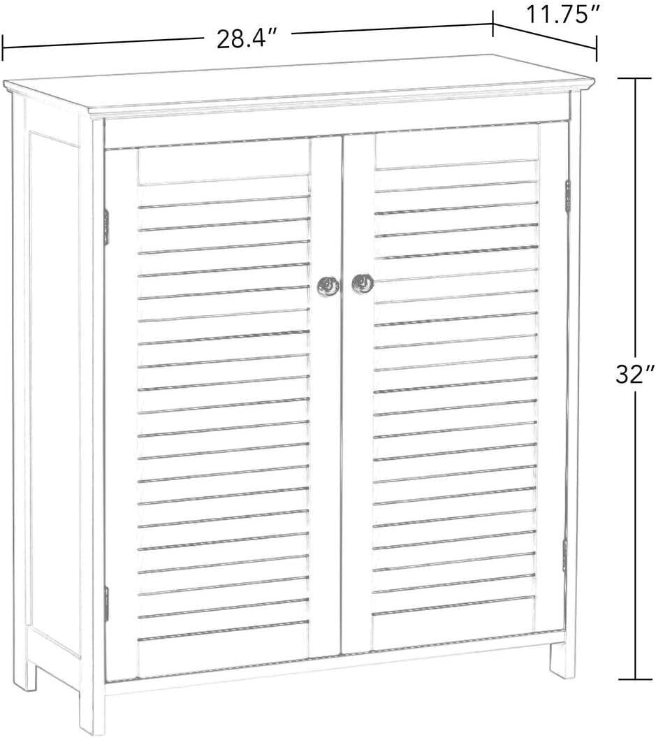 Two-Door Bathroom Floor Cabinet with Adjustable Shelves, Anti-Tip, White