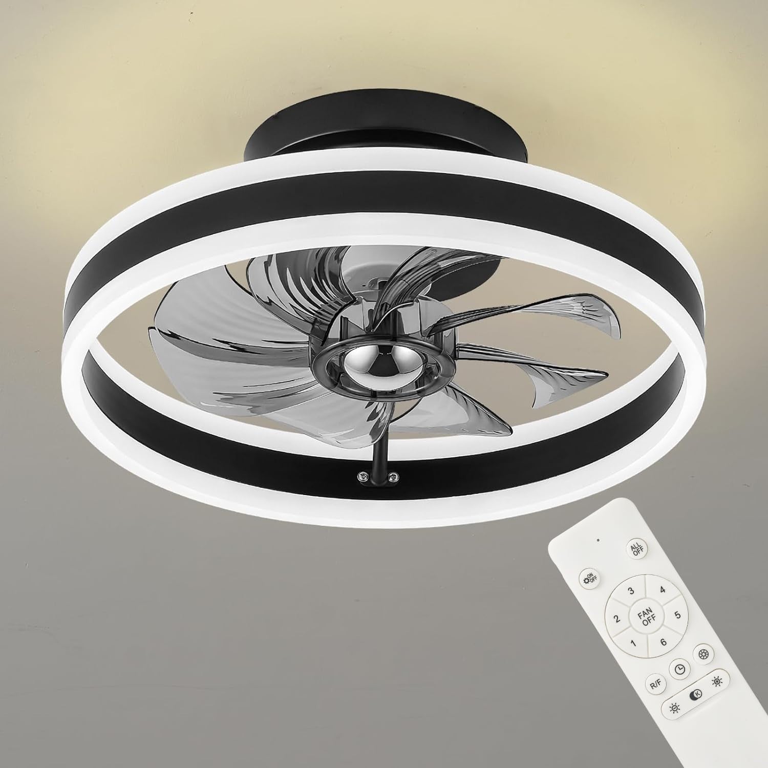Bellanny 48CM Ceiling Fan, 6 Speeds, Dimmable LED, Reversible, Quiet Motor