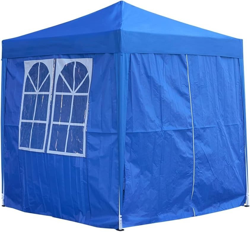 2x2m Blue Pop-Up Gazebo Marquee Tent with 4 Polyester Sidewalls Garden Canopy