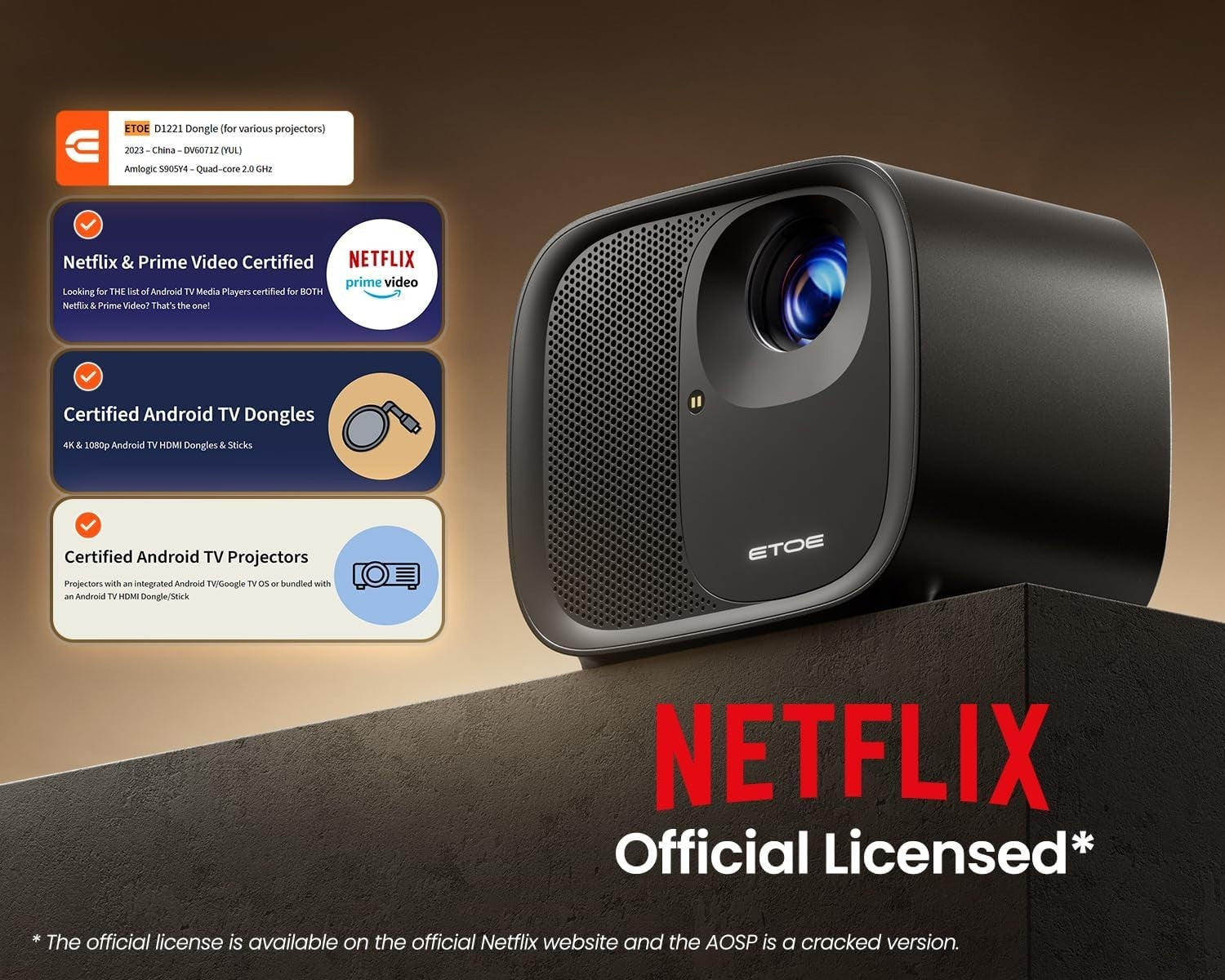 Android TV 1080P Projector 600 ANSI Netflix Dolby HDR 4K Support