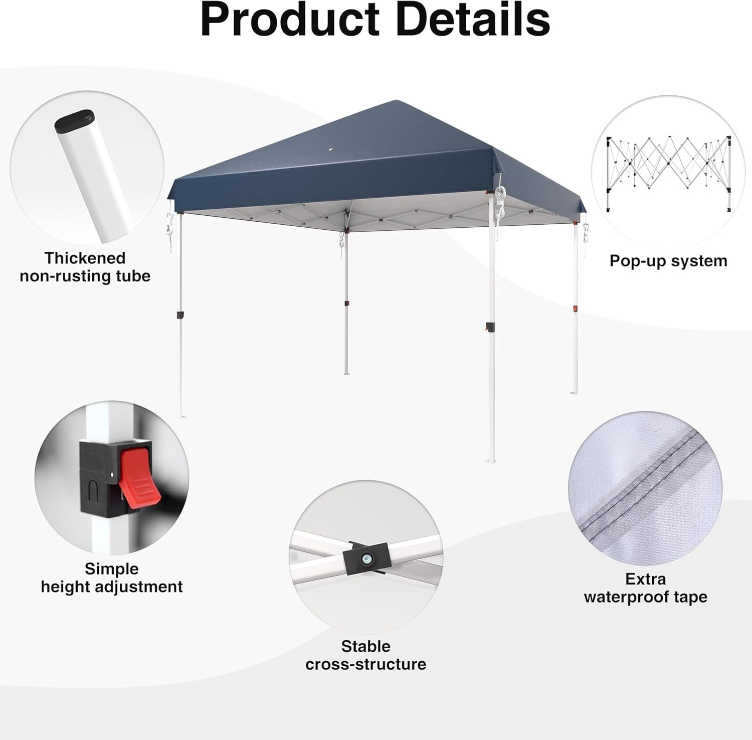 3x3M Navy Blue Pop Up Gazebo Waterproof Windproof Garden Patio Tent With Roller