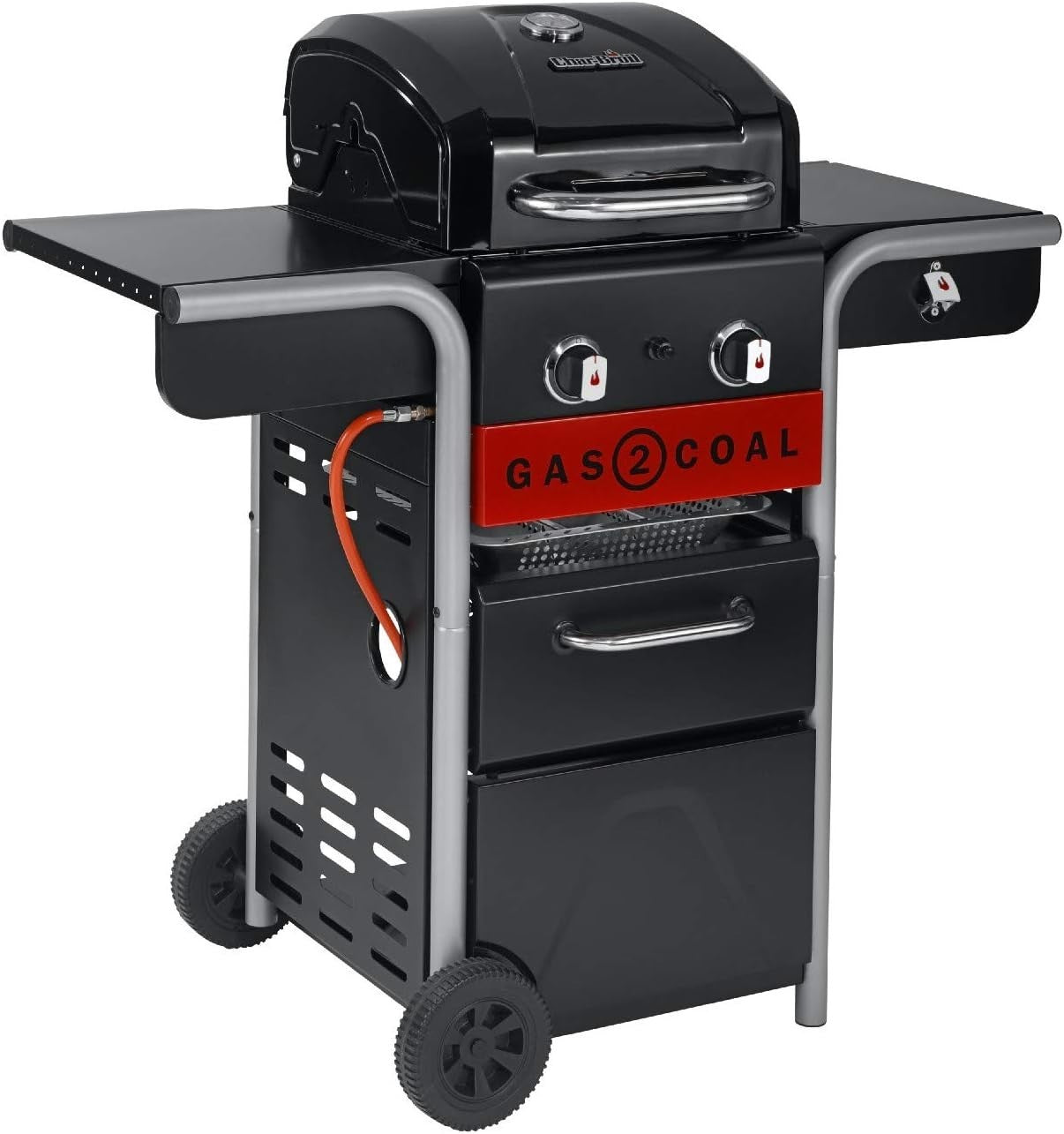 Hybrid Gas & Charcoal BBQ Grill 2 Burner Outdoor Barbecue with Side Shelves