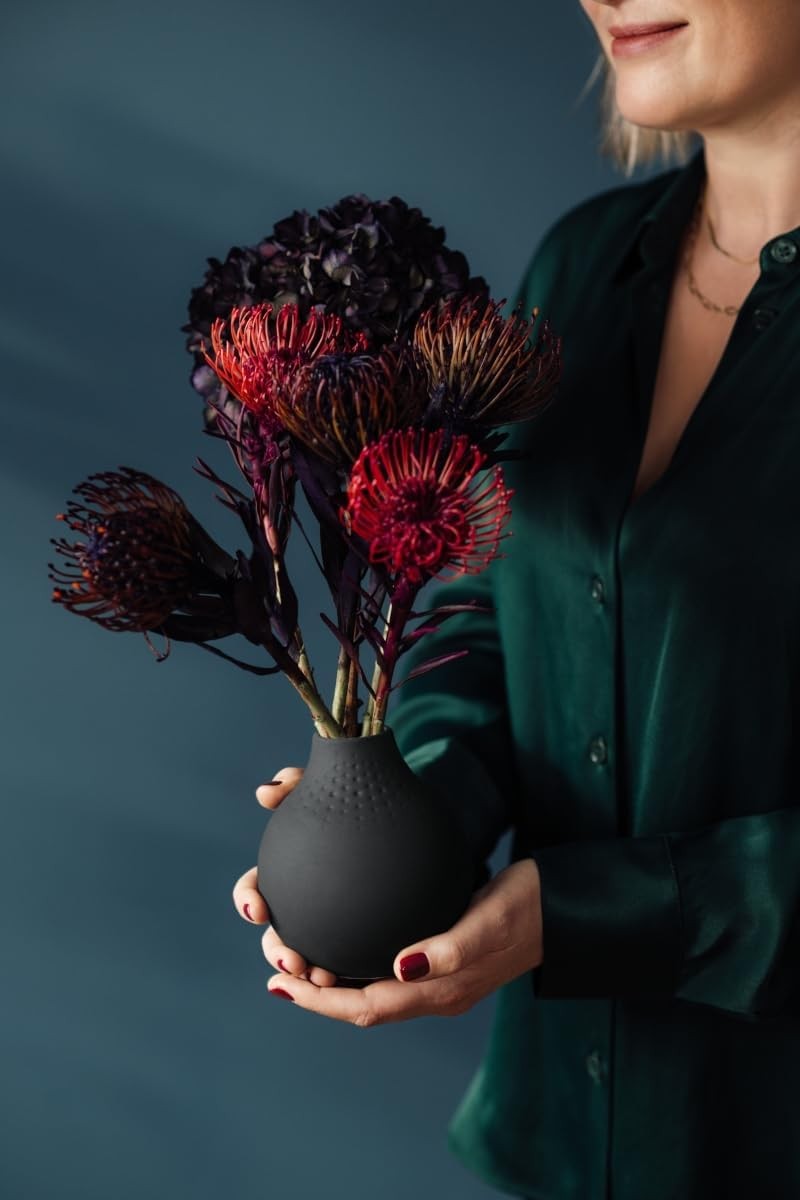 Black Porcelain Vase Small Modern Minimalist Flower Table Decor 12cm
