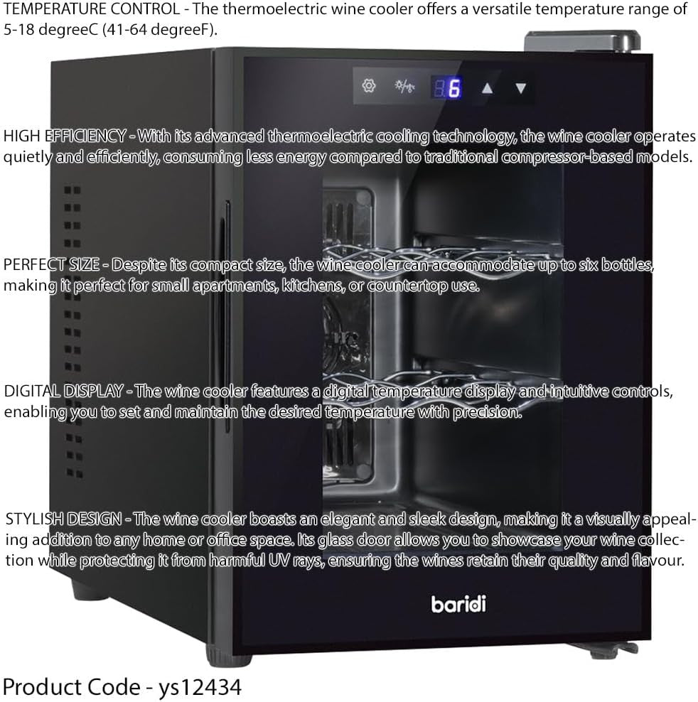 6 Bottle Wine Cooler Fridge Thermoelectric LED Glass Door Countertop