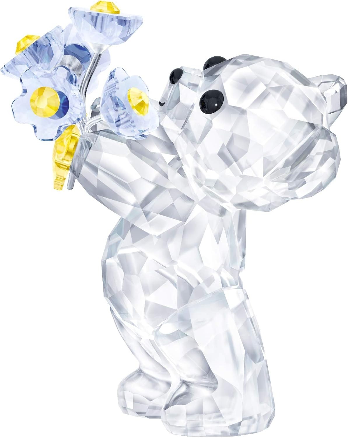 Crystal Bear Figurine with Blue Forget-Me-Not Flowers – Luxury Gift Collectible