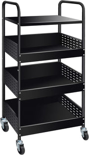 4 Tier Rolling Utility Cart Heavy Duty Metal Storage Organizer Black