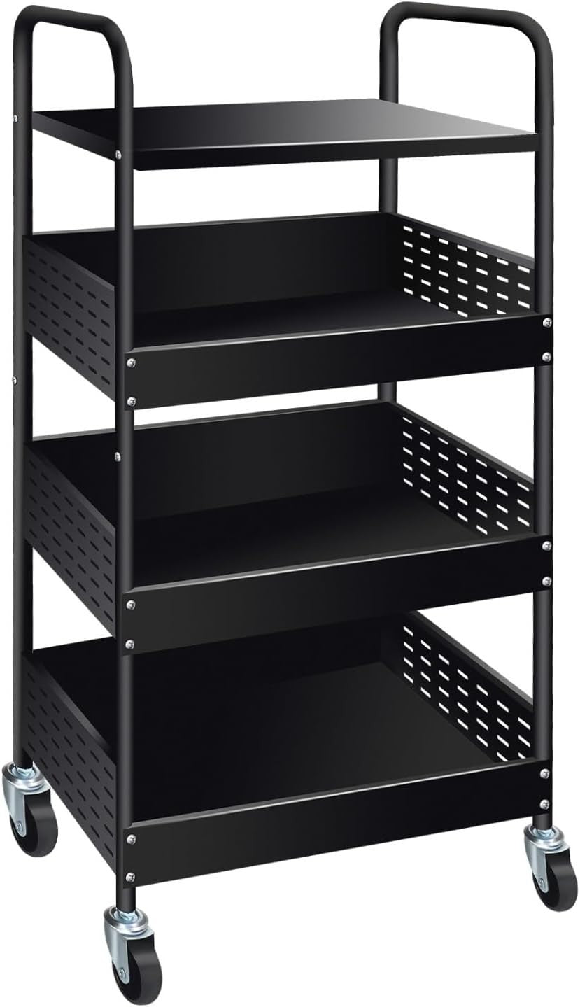 4 Tier Rolling Utility Cart Heavy Duty Metal Storage Organizer Black