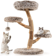 Luxury Wooden Cat Tree 92cm Multi-Level Tower with Plush Perches Scratching