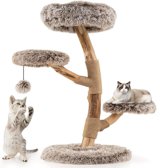 Luxury Wooden Cat Tree 92cm Multi-Level Tower with Plush Perches Scratching