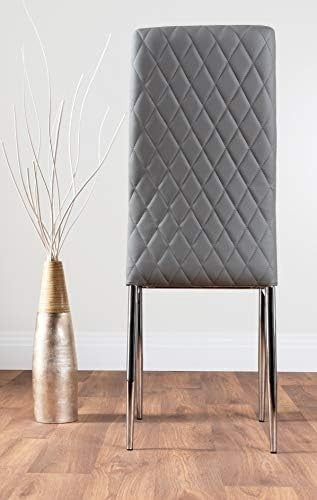 Modern Black Glass Dining Table Set with 6 Grey Chairs 140x80x75cm