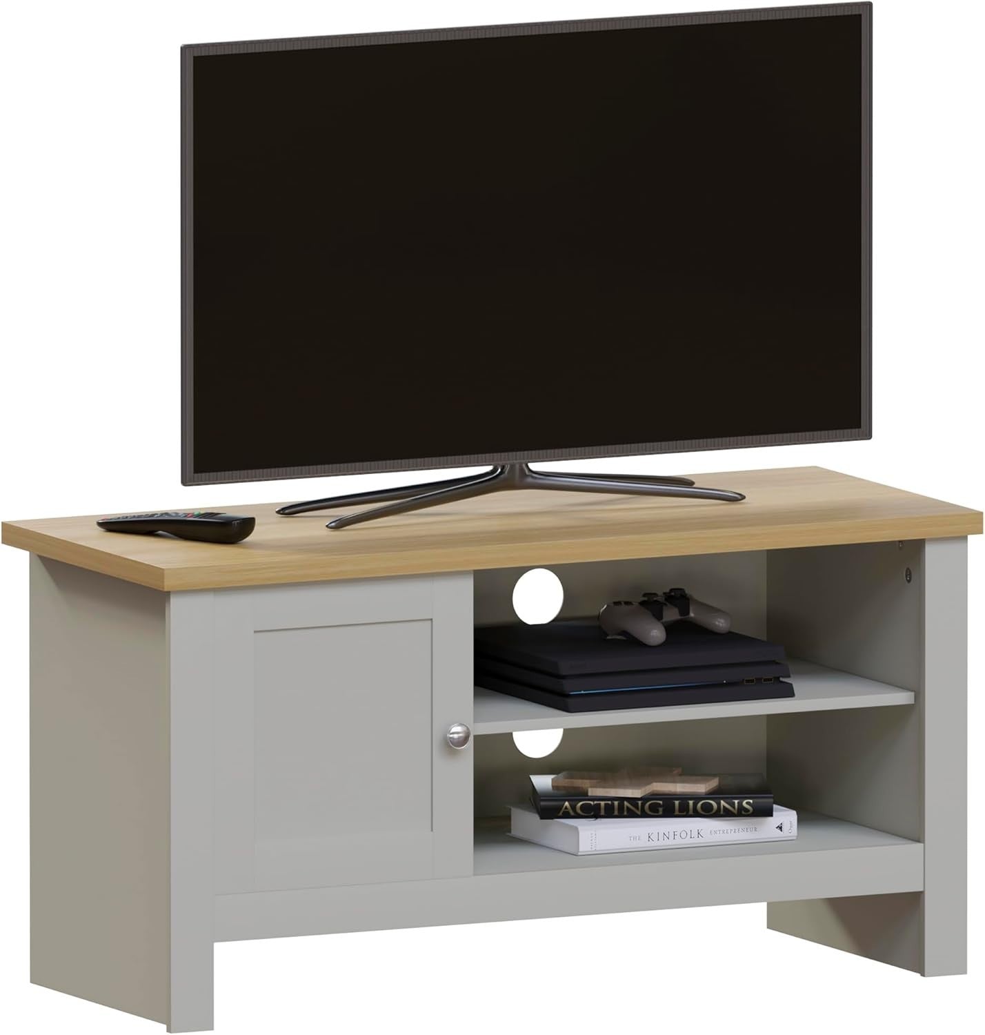 Modern Grey TV Cabinet Stand 1 Door Storage Unit Oak Veneer Entertainment