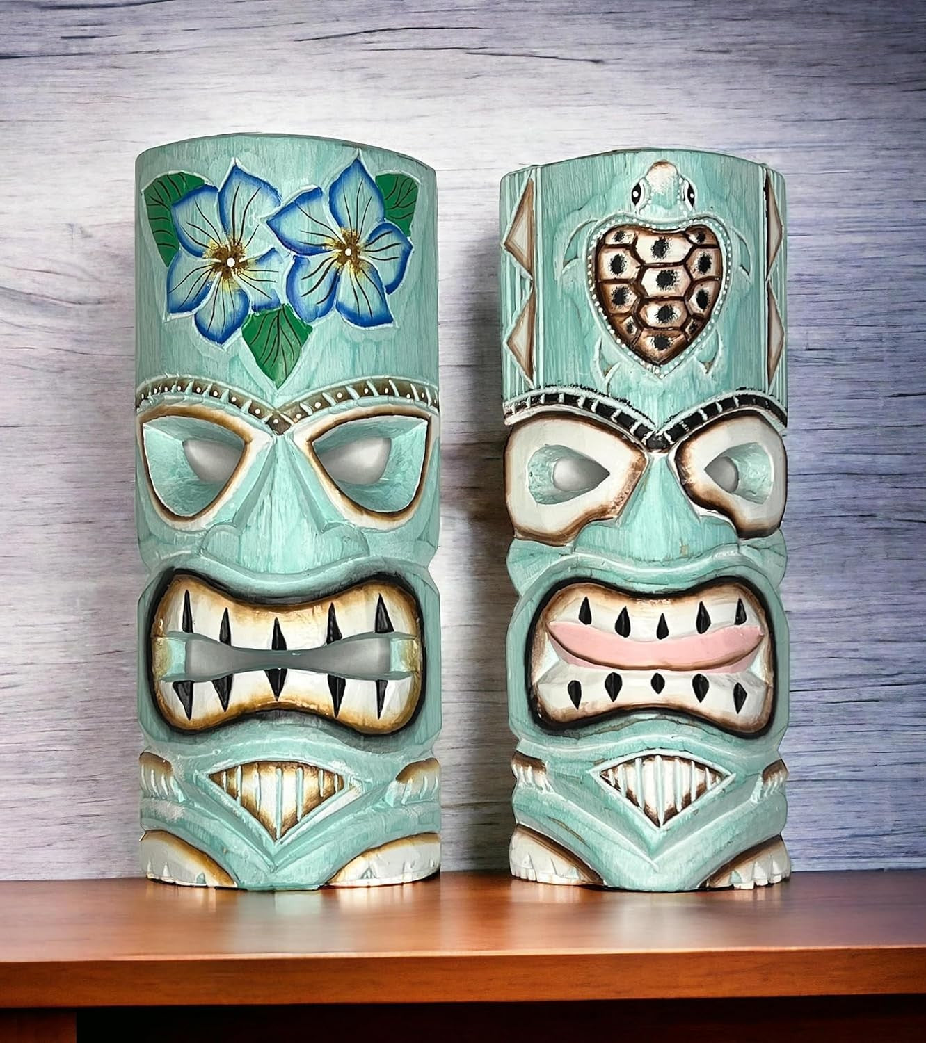 Set of 2 Tiki Mask Wall Art Tropical Hawaiian Luau Bar Decor