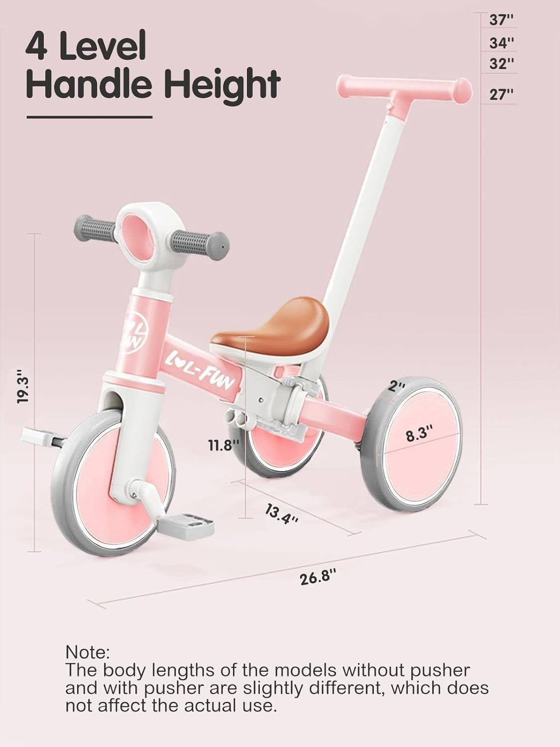 Toddler Tricycle with Parent Handle 5 in 1 Balance Bike Removable Pedals
