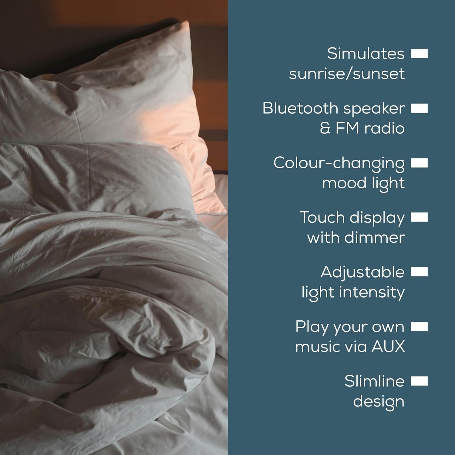 White Wake Up Light Alarm Clock Daylight Lamp FM Radio Bluetooth LED