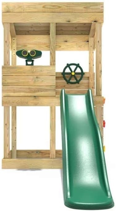 Wooden Kids Lookout Tower Playhouse Outdoor w 6ft Slide Climbing Wall