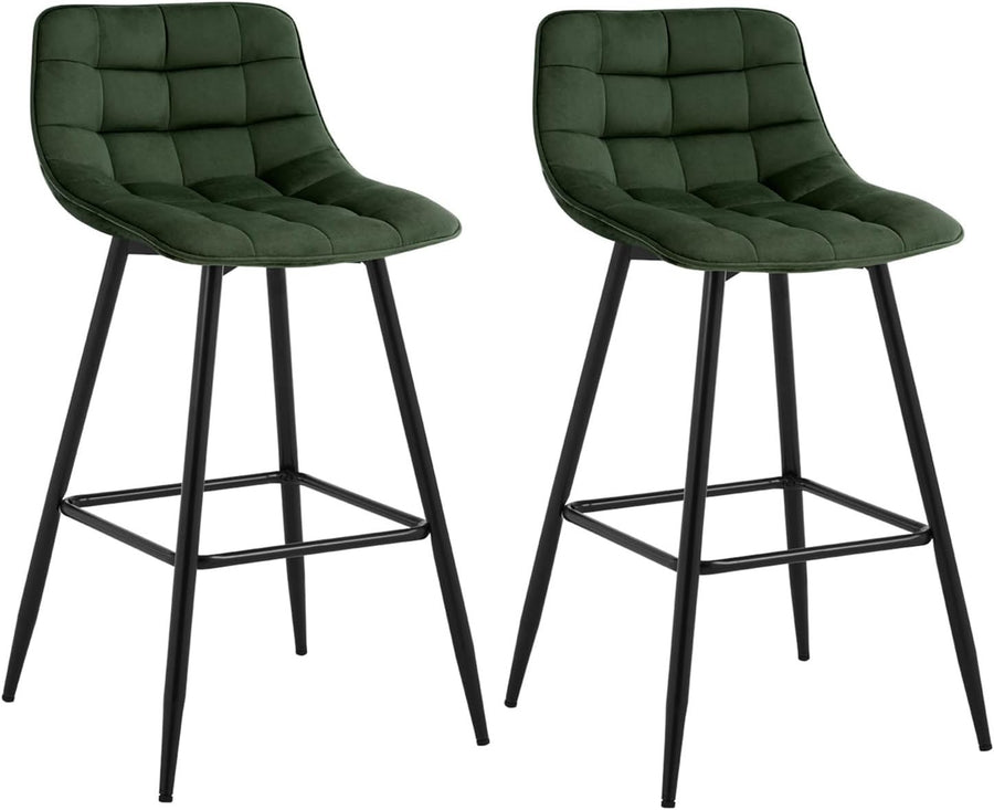 Dark Green Velvet Bar Stools Set of 2 – Ergonomic Kitchen & Counter Seats