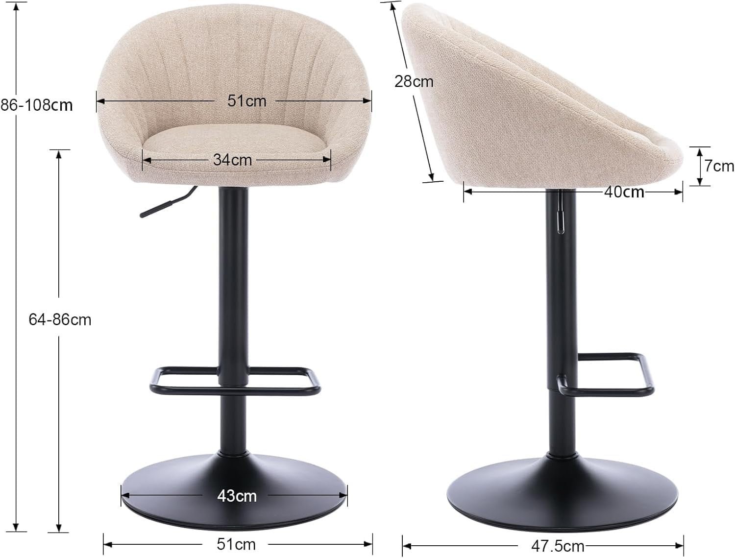 Beige Modern L-Shaped Bar Stools Set of 6 – Comfortable Towel Fabric Seats