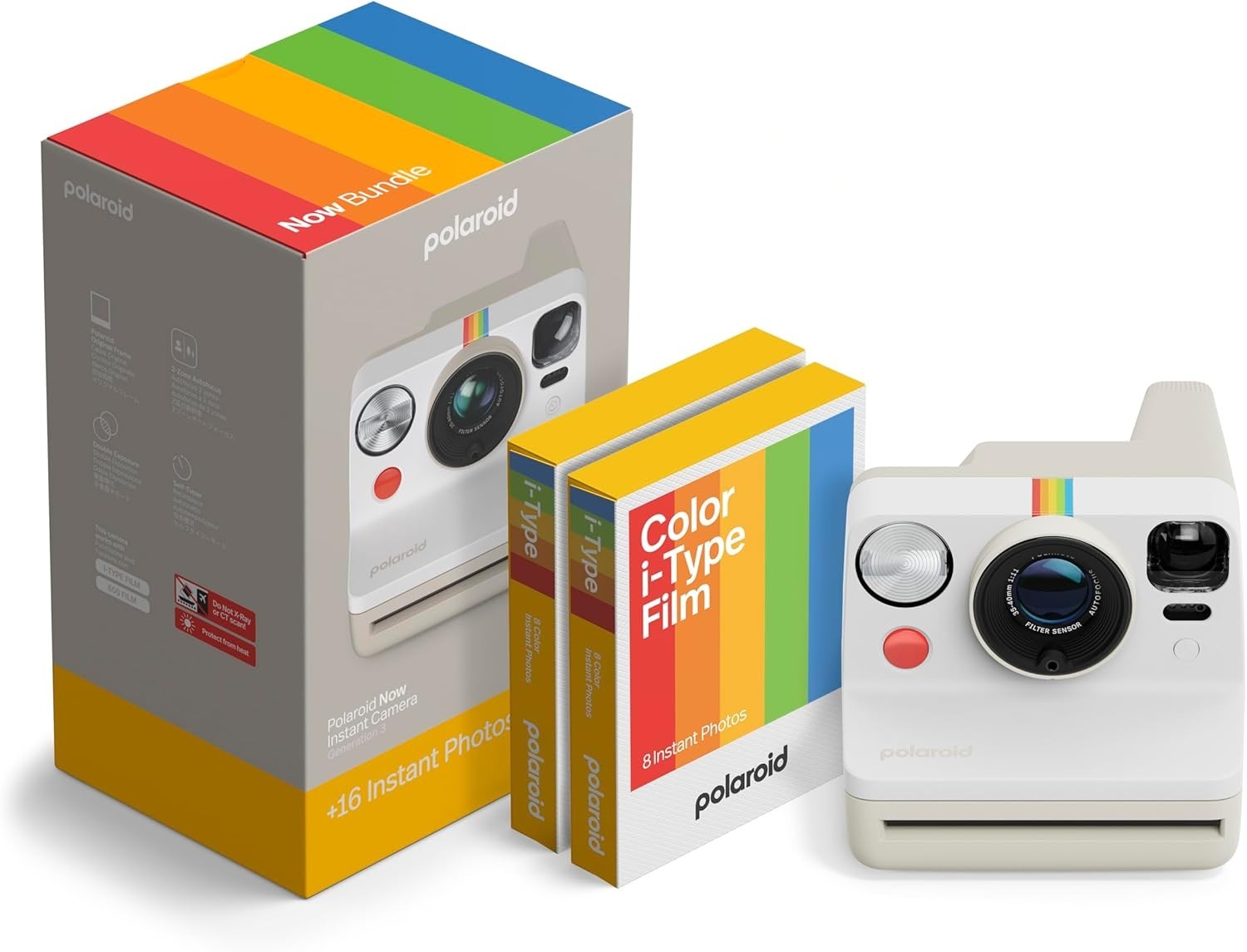 Instant Camera Bundle White with Colour Film 16 Photos Autofocus