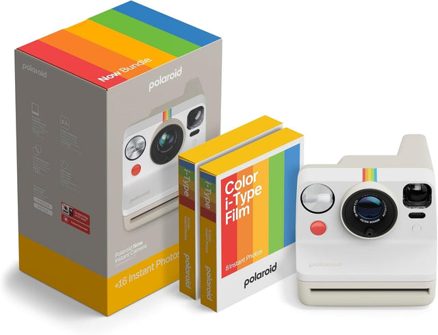 Instant Camera Bundle White with Colour Film 16 Photos Autofocus