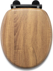 Teak Effect Wooden Toilet Seat Soft Close Quick Release Antibacterial Durable