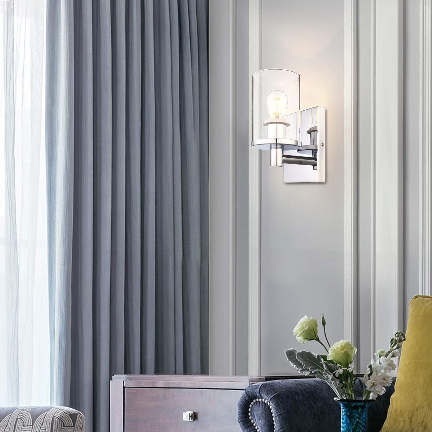 Dimmable Chrome Glass Wall Sconces Set of 2, Modern Vintage Indoor Lights