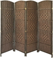 4 Panel Brown Wicker Folding Room Divider Handwoven Privacy Screen 170cm