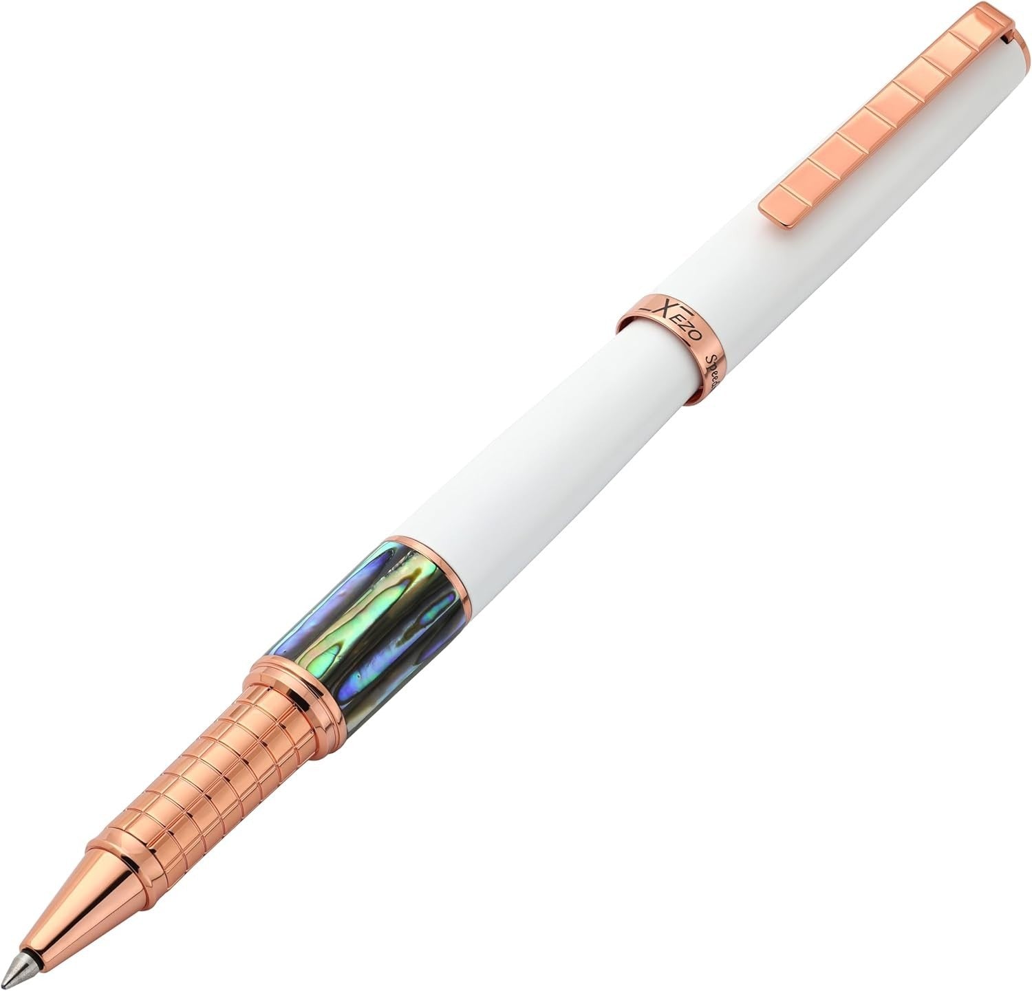 Fine Rollerball Pen White Paua Abalone Rose Gold Lightweight