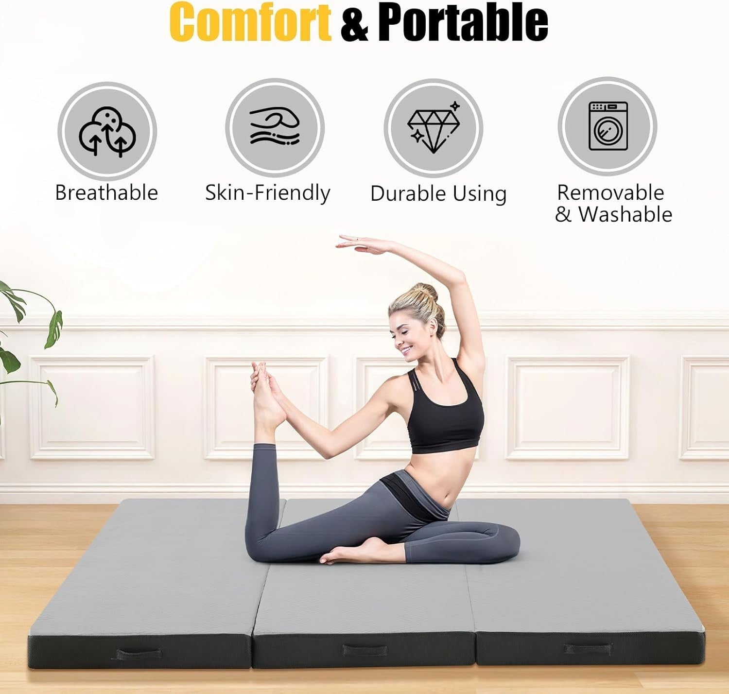 Double Tri Fold Foam Mattress 10cm Thick Guest Bed Camping Floor Mat