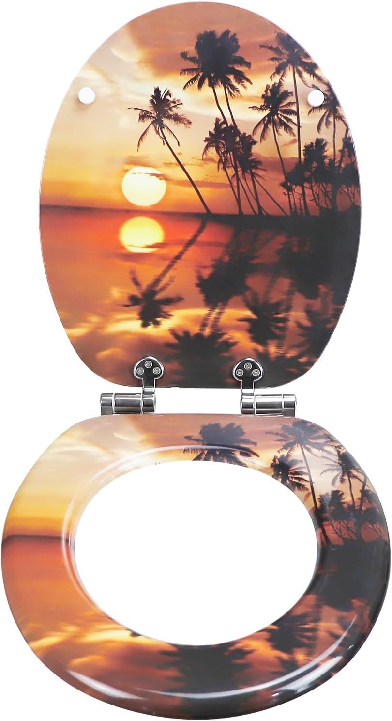 Soft Close Toilet Seat MDF Durable O Shape 43.5x37.5cm Patterned