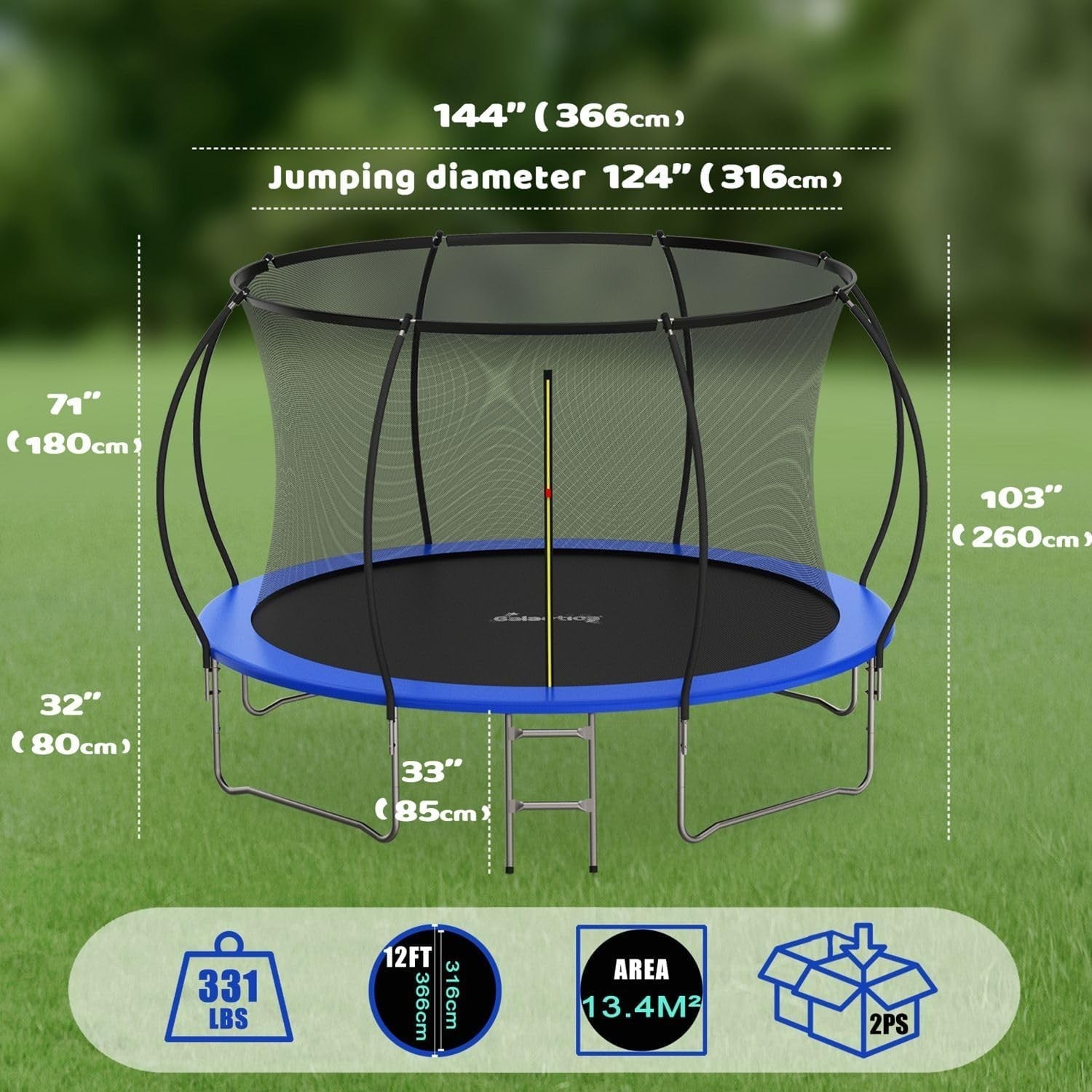 12FT Kids Outdoor Trampoline Safety Enclosure Ladder Waterproof