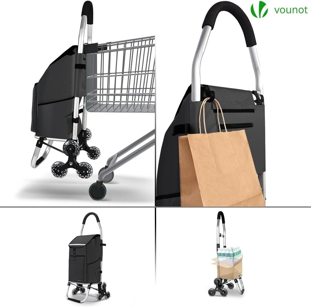 58L Folding 6-Wheel Shopping Trolley Black Stair Climbing Cart