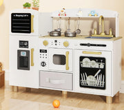Wooden Kids Play Kitchen White Ice Maker Dishwasher Cooking Toy