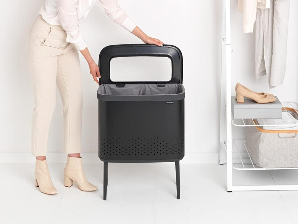 Modern 60L Laundry Bin with Lid, Quick-Drop Opening, Removable Liner Bag