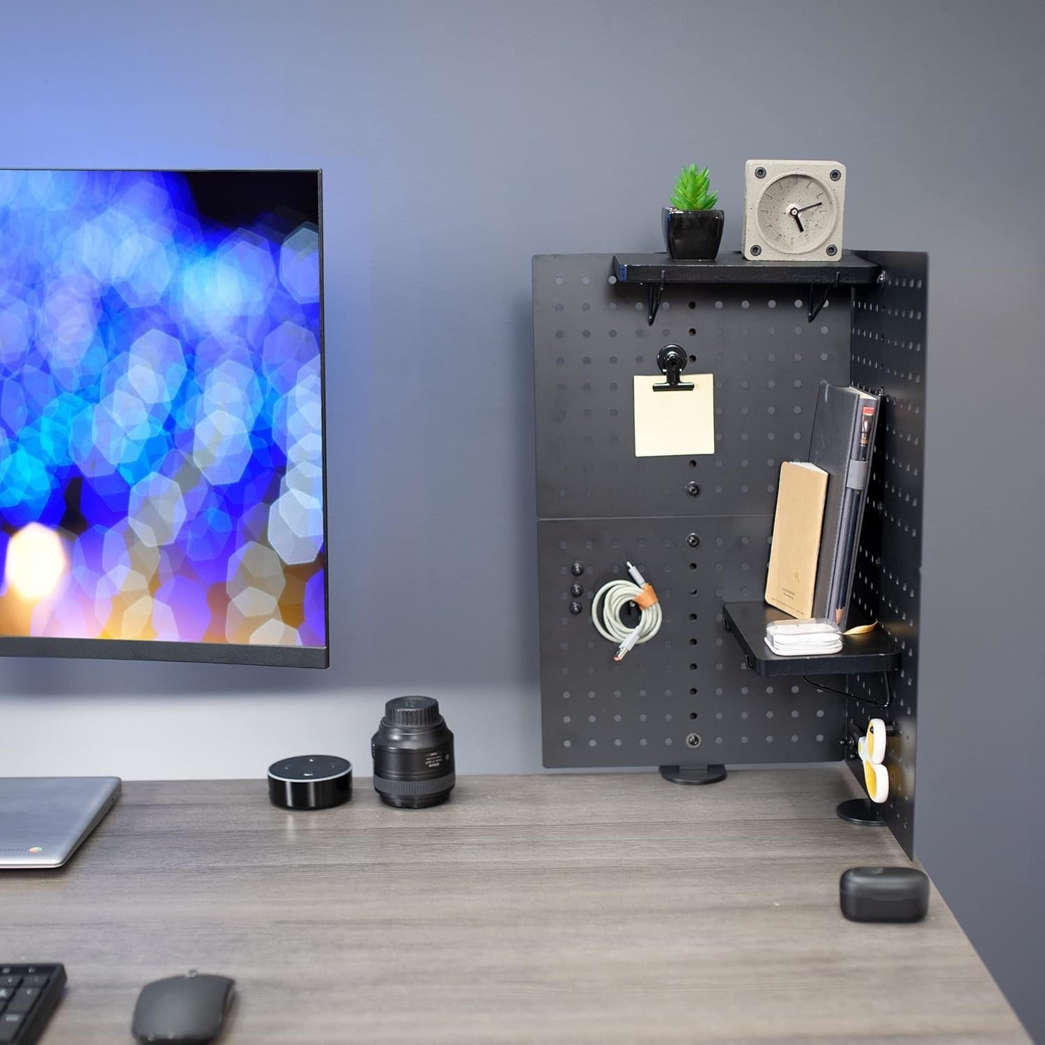 Clamp-On Steel Desk Pegboard 61×51cm Magnetic Organizer Panel Black