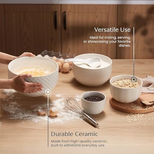 4-Piece Ceramic Nesting Mixing Bowls Set Prep Serving Salad Soup